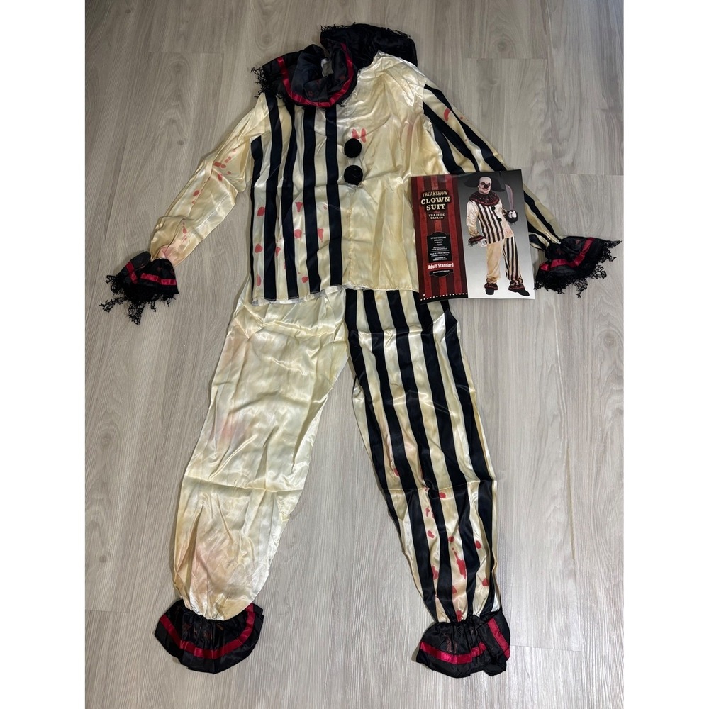 Freakshow Clown Suit Costume Mens One Size Striped Halloween Cosplay Outfit - Picture 2 of 12